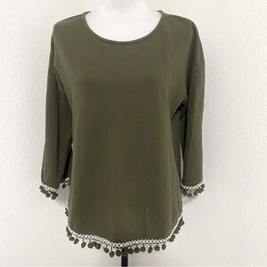 Loft Women’s Lounge Long Sleeve Pom Pom Fringe Cuffs and Bottom Medium Olive